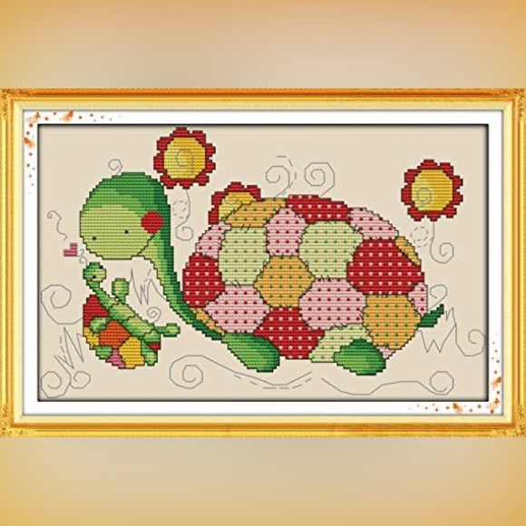 Tortoise Father and Son Stamped Cross Stitch Kit - Picture 1 of 5